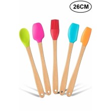 5 Li Renkli Bambu Silikon Spatula Seti Uzun 26cm