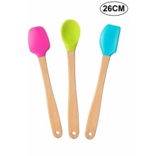 3'lü Renkli Bambu Saplı Silikon Spatula Seti Uzun 26cm