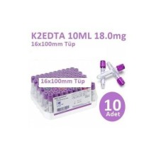 100 Adet Kan Alma Tüpü, Mor Kapak, K2E K2EDTA 10ml 18mg 16x100mm, Bd Vacutainer