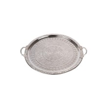 Bakır 35cm El Işi Sunum Servis Tepsisi 35cm Otantik Görünümlü Kulplu