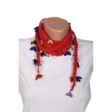 Kırmızı Boyun Bağı El İşçiliği Süslemeler Kenarları İğne Oyalı Eşarp