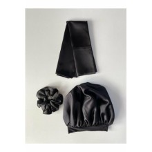 Kıvırcık Saçlılar Için Siyah Saten Bone, Yastık Ve Toka Seti