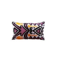 %100 Ipek Kadife Ikat Kumaş- 60x35 Sarı Pembe