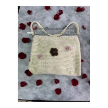 El Örgü Çanta Abiye Çiçekli Desenli Bej Çiçek Desen