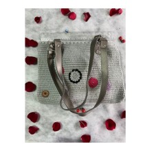 Parlak El Örgü Çanta Abiye Çiçekli Desenli