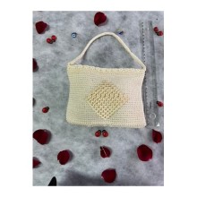 El Örgü Çanta Abiye Desenli Bej Renk Kare Desenli