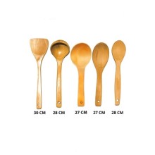 5 Parça Servis Seti Bambu Ahşap Kaşık Kepçe Tahta Spatula