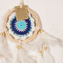 Göz Boncuğu Temalı Beyaz Turkuaz Düş Kapanı (Rüya Kovucu)