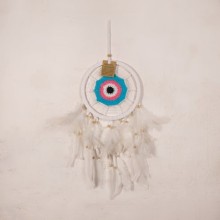 Göz Boncuğu Temalı Beyaz Turkuaz Siyah Düş Kapanı (Rüya Kovucu)