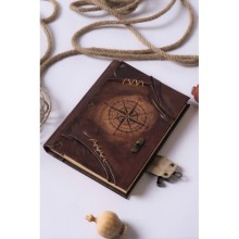 El Yapımı Hakiki Deri Günlük Hatıra Defteri Şamua Kağıt Pusula