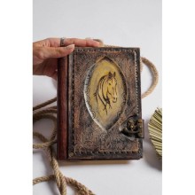 El Yapımı Hakiki Deri Günlük Hatıra Defteri Şamua Kağıt At Desenli