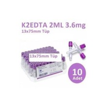 100 Adet Kan Alma Tüpü, Mor Kapak, K2E K2EDTA 2ml 3.6mg 13x75mm, Bd Vacutainer